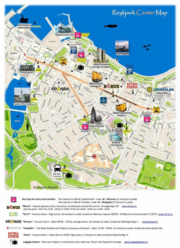 Reykjavik Centre Map - Alfred's Apartments & Studios