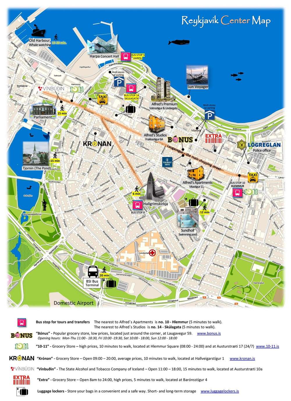 Reykjavik Centre Map Alfred S Apartments Studios   Reykjavik Centre Map 2 